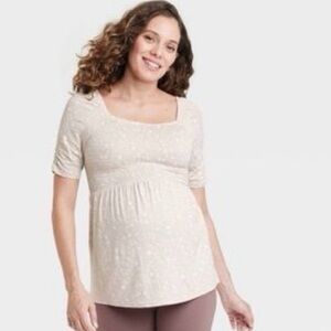 Isabel Maternity Smocked Floral Beige Maternity Top